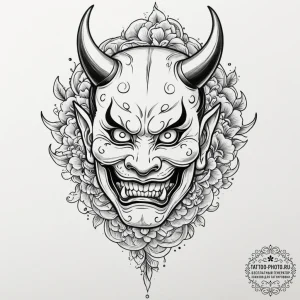 A japanese hannya mask, tattoo sketch design,... - эскиз тату (№1751881833_0, 07.07.2025 09:50) — tattoo-photo.ru