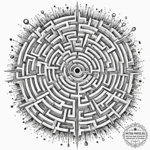 Tattoo design a bird's-eye view of a complex... - эскиз тату (№1751883347_0, 07.07.2025 10:15) — tattoo-photo.ru