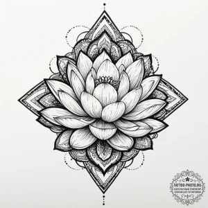 Tattoo design a lotus flower, its center a gl... - эскиз тату (№1751884994_0, 07.07.2025 10:43) — tattoo-photo.ru