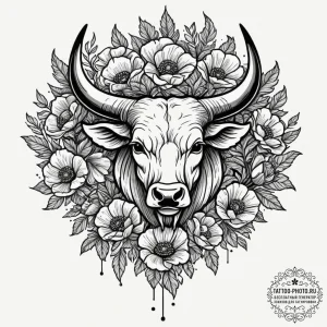 Tattoo design a taurus bull's head emerging f... - эскиз тату (№1751885163_0, 07.07.2025 10:46) — tattoo-photo.ru