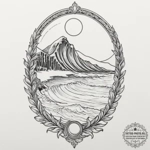 Tattoo sketch a minimalist wave cresting towa... - эскиз тату (№1751886845_0, 07.07.2025 11:14) — tattoo-photo.ru