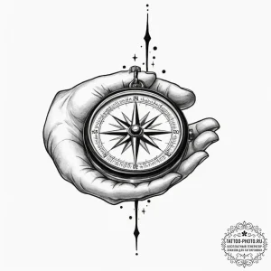 Tattoo sketch a person's hand holding a compa... - эскиз тату (№1751886931_0, 07.07.2025 11:15) — tattoo-photo.ru
