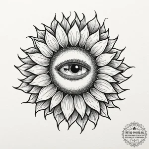 Tattoo sketch a sunflower with an eye at its... - эскиз тату (№1751888506_0, 07.07.2025 11:41) — tattoo-photo.ru