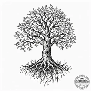 Tattoo sketch a tree with roots growing into... - эскиз тату (№1751888824_0, 07.07.2025 11:47) — tattoo-photo.ru