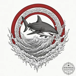 A great white shark breaching the water, capt... - эскиз тату (№1751889159_0, 07.07.2025 11:52) — tattoo-photo.ru