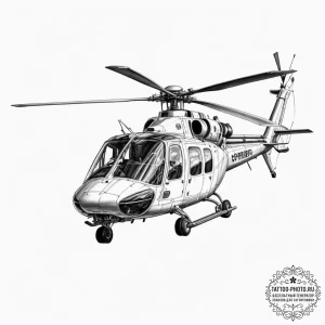 A detailed shot of a helicopter's rotor blade... - эскиз тату (№1751900329_0, 07.07.2025 14:58) — tattoo-photo.ru