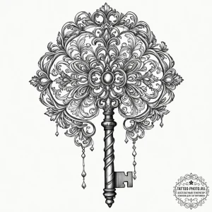 Tattoo design an old, rusty key that is being... - эскиз тату (№1751900501_0, 07.07.2025 15:01) — tattoo-photo.ru