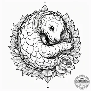 A pangolin curled up, tattoo drawing outline,... - эскиз тату (№1751900588_0, 07.07.2025 15:03) — tattoo-photo.ru
