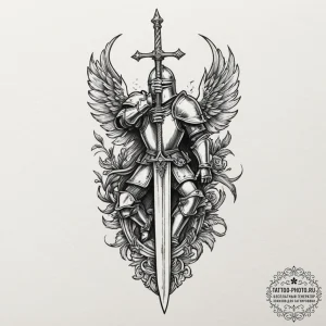 Tattoo design a knight's sword plunged into t... - эскиз тату (№1751900932_0, 07.07.2025 15:08) — tattoo-photo.ru