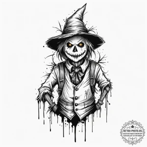 A trash polka design of a scarecrow brought t... - эскиз тату (№1751902326_0, 07.07.2025 15:32) — tattoo-photo.ru