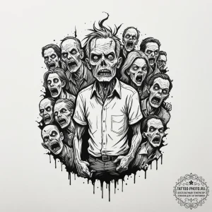 A graphic novel style tattoo of a zombie hord... - эскиз тату (№1751903173_0, 07.07.2025 15:46) — tattoo-photo.ru