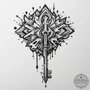 Tattoo design a key made of ice, slowly melti... - эскиз тату (№1751903342_0, 07.07.2025 15:49) — tattoo-photo.ru