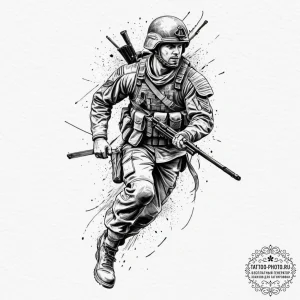 Tattoo design a dynamic image of a soldier or... - эскиз тату (№1751905344_0, 07.07.2025 16:22) — tattoo-photo.ru