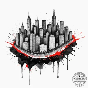 A watercolor sketch of the city in sin city,... - эскиз тату (№1751906024_0, 07.07.2025 16:33) — tattoo-photo.ru
