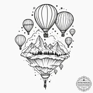 A hot air balloon festival, with dozens of co... - эскиз тату (№1751906194_0, 07.07.2025 16:36) — tattoo-photo.ru