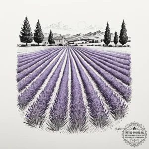 A field of brilliant purple lavender in prove... - эскиз тату (№1751906884_0, 07.07.2025 16:48) — tattoo-photo.ru
