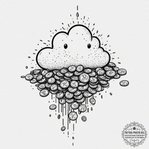 Tattoo sketch a pixelated cloud raining money... - эскиз тату (№1751907056_0, 07.07.2025 16:50) — tattoo-photo.ru