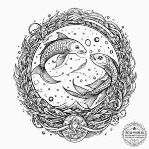 Tattoo design pisces fish, with neptune's gly... - эскиз тату (№1751907141_0, 07.07.2025 16:52) — tattoo-photo.ru