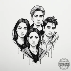 A sketch of the main characters from clerks,... - эскиз тату (№1751907654_0, 07.07.2025 17:00) — tattoo-photo.ru