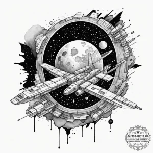 Tattoo design a stylized space station interi... - эскиз тату (№1751909703_0, 07.07.2025 17:35) — tattoo-photo.ru
