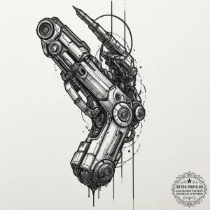 Johnny silverhand's robotic arm from cyberpun... - эскиз тату (№1751910395_0, 07.07.2025 17:46) — tattoo-photo.ru