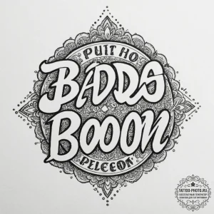 A chicano lettering tattoo of "bada boom. big... - эскиз тату (№1751910822_0, 07.07.2025 17:53) — tattoo-photo.ru