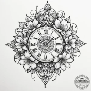Tattoo design a flower with a clock face at i... - эскиз тату (№1751911421_0, 07.07.2025 18:03) — tattoo-photo.ru