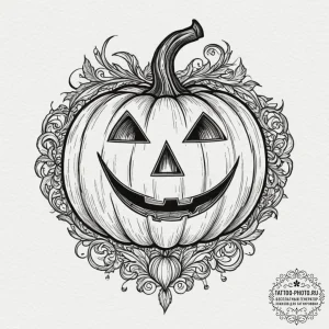 A neo-traditional tattoo of a jack-o'-lantern... - эскиз тату (№1751911674_0, 07.07.2025 18:07) — tattoo-photo.ru