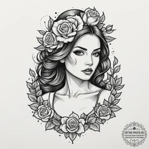 A sketch of the "final girl" trope, a determi... - эскиз тату (№1751913182_0, 07.07.2025 18:33) — tattoo-photo.ru