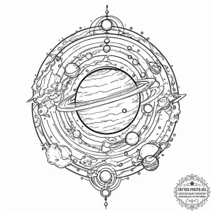 Tattoo design a planet with rings that are ac... - эскиз тату (№1751914022_0, 07.07.2025 18:47) — tattoo-photo.ru