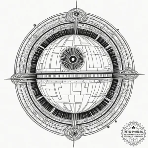 48. a linework design of the death star plans... - эскиз тату (№1751914530_0, 07.07.2025 18:55) — tattoo-photo.ru