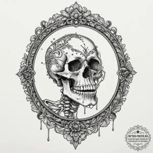 Skull in mirror, tattoo drawing outline, soft... - эскиз тату (№1751915374_0, 07.07.2025 19:09) — tattoo-photo.ru