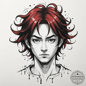 A trash polka portrait of the main character... - эскиз тату (№1751915880_0, 07.07.2025 19:18) — tattoo-photo.ru