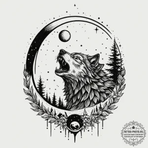 A sketch of a werewolf howling at the full mo... - эскиз тату (№1751916049_0, 07.07.2025 19:20) — tattoo-photo.ru