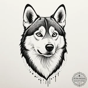 Husky, tattoo line art, on a clean white pape... - эскиз тату (№1751916467_0, 07.07.2025 19:27) — tattoo-photo.ru
