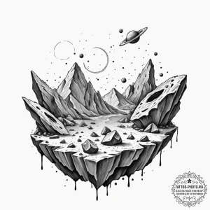 Tattoo sketch an asteroid belt, but the aster... - эскиз тату (№1751916987_0, 07.07.2025 19:36) — tattoo-photo.ru