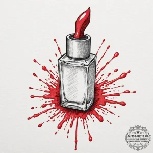 A spilled bottle of red nail polish on a whit... - эскиз тату (№1751917072_0, 07.07.2025 19:37) — tattoo-photo.ru
