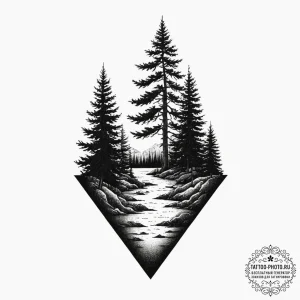 Pine, ink illustration for tattoo, black outl... - эскиз тату (№1751917157_0, 07.07.2025 19:39) — tattoo-photo.ru
