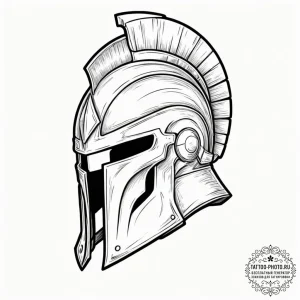Spartan helmet, tattoo line art, muted color... - эскиз тату (№1751917746_0, 07.07.2025 19:49) — tattoo-photo.ru