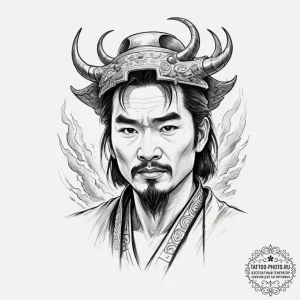 A neo-traditional portrait of lo pan, the anc... - эскиз тату (№1751918171_0, 07.07.2025 19:56) — tattoo-photo.ru