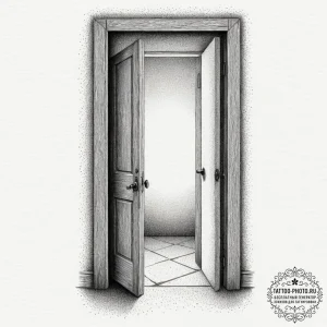 Tattoo sketch a single, open door with light... - эскиз тату (№1751918255_0, 07.07.2025 19:57) — tattoo-photo.ru