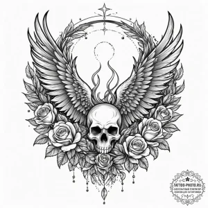 Tattoo sketch a powerful phoenix, its wings s... - эскиз тату (№1751919101_0, 07.07.2025 20:11) — tattoo-photo.ru
