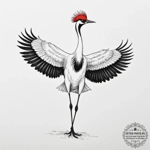 A red-crowned crane dancing, concept art for... - эскиз тату (№1751919461_0, 07.07.2025 20:17) — tattoo-photo.ru