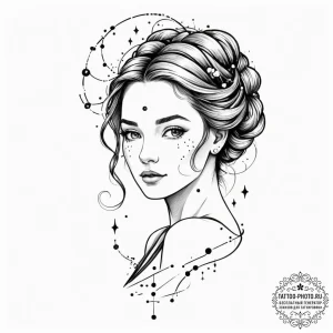 Tattoo design a virgo maiden, half realistic... - эскиз тату (№1751919715_0, 07.07.2025 20:21) — tattoo-photo.ru