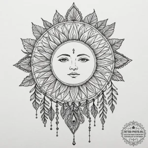 A sun-drenched, bohemian-style bedroom with l... - эскиз тату (№1751919800_0, 07.07.2025 20:23) — tattoo-photo.ru