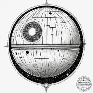 Dotwork tattoo design of the death star, intr... - эскиз тату (№1751925130_0, 07.07.2025 21:52) — tattoo-photo.ru