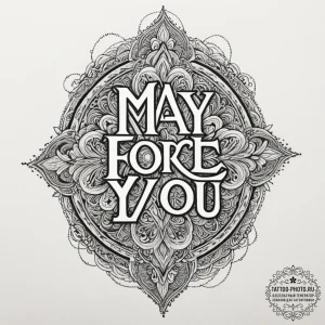 Chicano style lettering of "may the force be... - эскиз тату (№1751925215_0, 07.07.2025 21:53) — tattoo-photo.ru