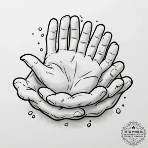 A person's hands covered in flour, kneading d... - эскиз тату (№1751926154_0, 07.07.2025 22:09) — tattoo-photo.ru