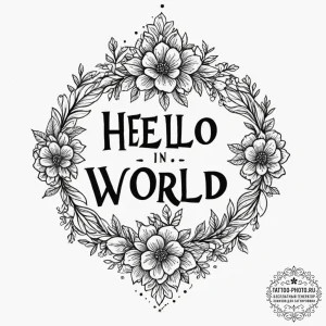 A "hello world" in code font, tattoo flash sh... - эскиз тату (№1751926407_0, 07.07.2025 22:13) — tattoo-photo.ru