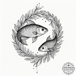 Tattoo design a pair of pisces fish, swimming... - эскиз тату (№1751927259_0, 07.07.2025 22:27) — tattoo-photo.ru